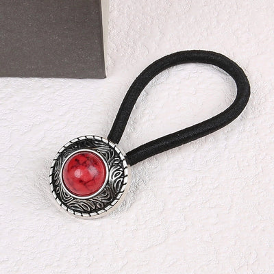 Women's Classical Ethnic Style Classic Style Cross Round Cattle Alloy Polyester Inlay Turquoise Hair Tie
