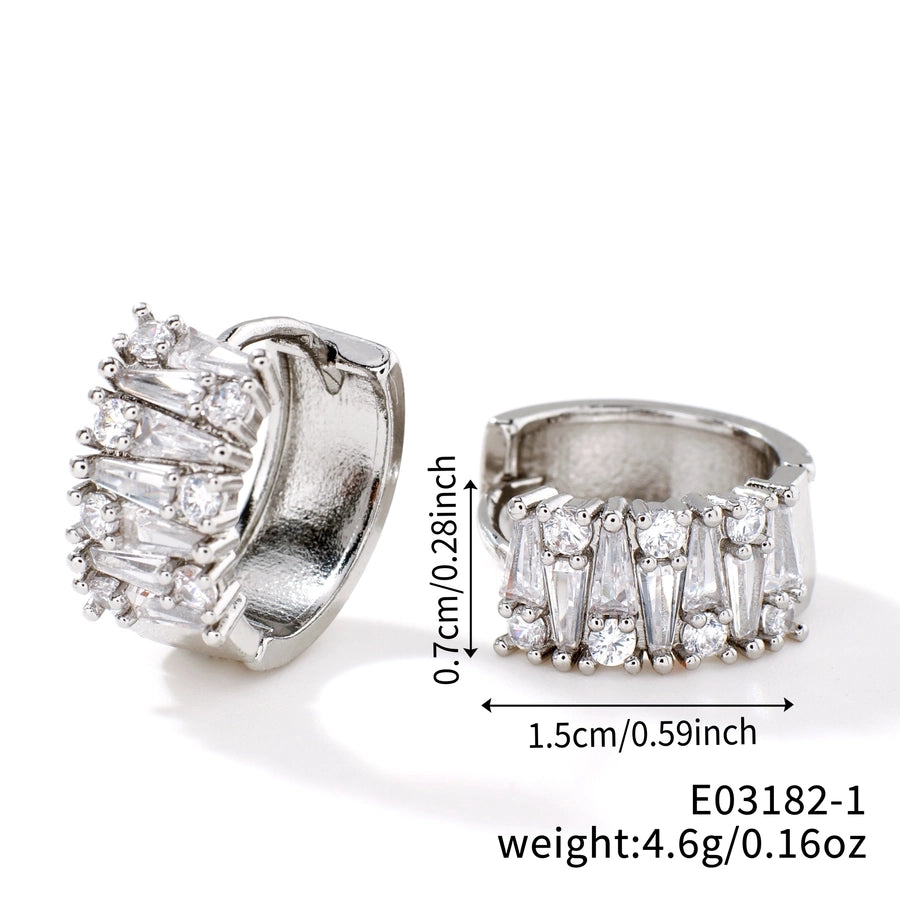 1 Pair Elegant Basic Round Inlay Copper Zircon Rhodium Plated Ear clip