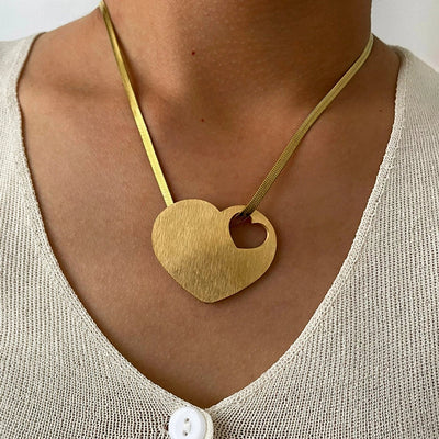 Jewelry Retro Exaggerated Heart Shape Butterfly 316L Stainless Steel  18K Gold Plated Pendant Necklace