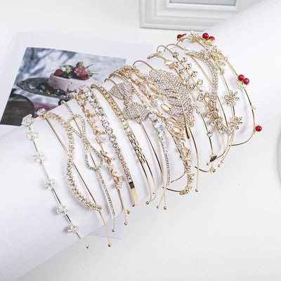 women's simple style waves flower bow knot metal inlay pearl zircon hair band
