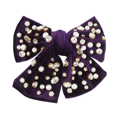 fashion bow knot alloy corduroy inlay artificial pearls rhinestones hair clip 1 piece