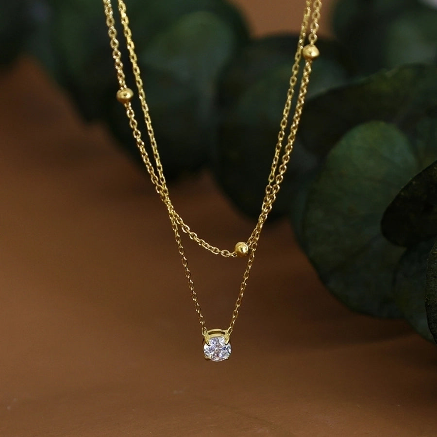Jewelry Simple Style Round 304 Stainless Steel Zircon 18K Gold Plated Inlay Double Layer Necklaces