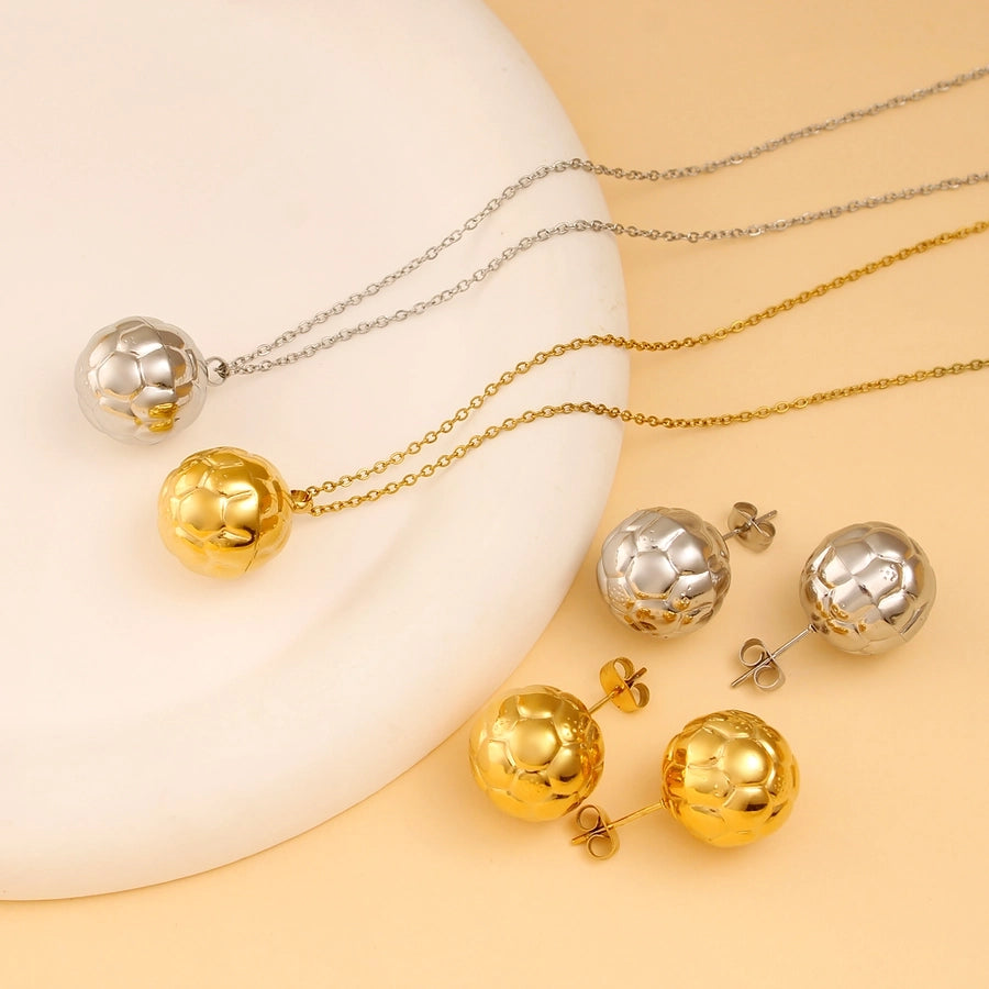 Autumn and Winter  New Arrival Texture Ball Earrings Pendant Necklace Suit Stainless Steel Personality Fashion Short Necklace Stud Earrings