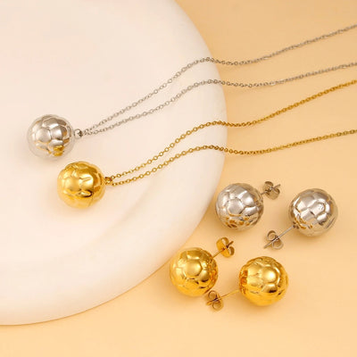 Autumn and Winter  New Arrival Texture Ball Earrings Pendant Necklace Suit Stainless Steel Personality Fashion Short Necklace Stud Earrings