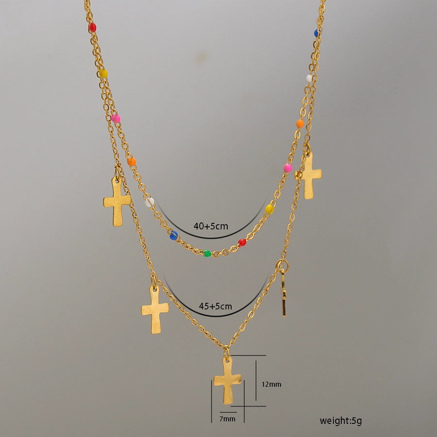 Jewelry Princess Bohemian Cross 304 Stainless Steel Layered Necklaces