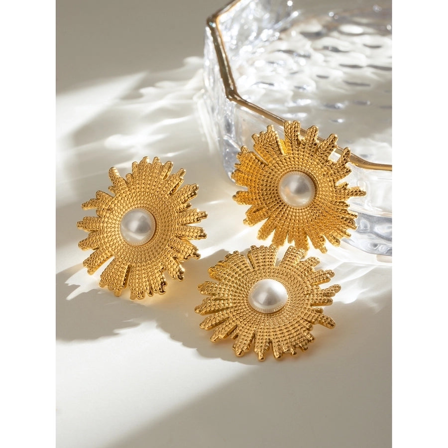 Jewelry Elegant Artistic Flower 304 Stainless Steel Pearl Plating Inlay Rings Earrings