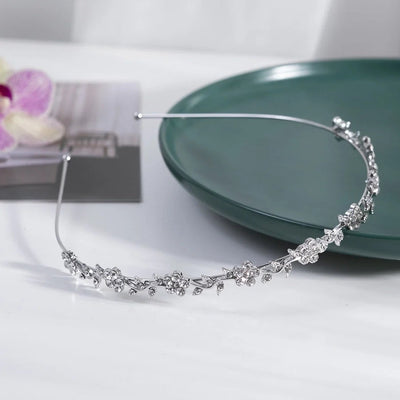 women's simple style waves flower bow knot metal inlay pearl zircon hair band