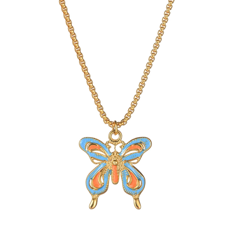 Jewelry Casual Sweet Flower Butterfly 304 Stainless Steel Artificial Pearls Beaded Enamel Inlay Pendant Necklace