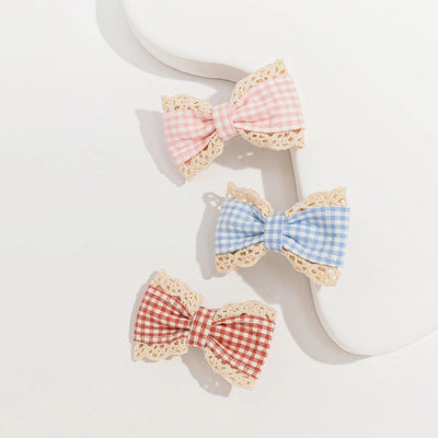 kid's pastoral bow knot cotton lace hair clip