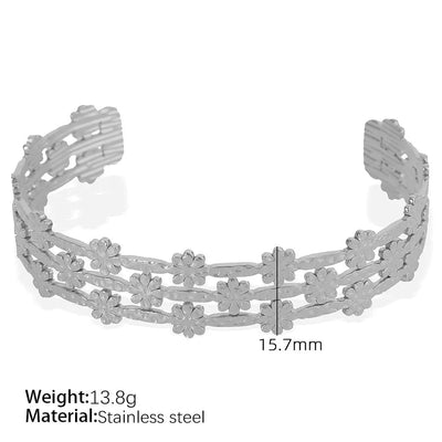 Simple Style Leaves Solid Color Flower Titanium Steel 18K Gold Plated Bangle In Bulk