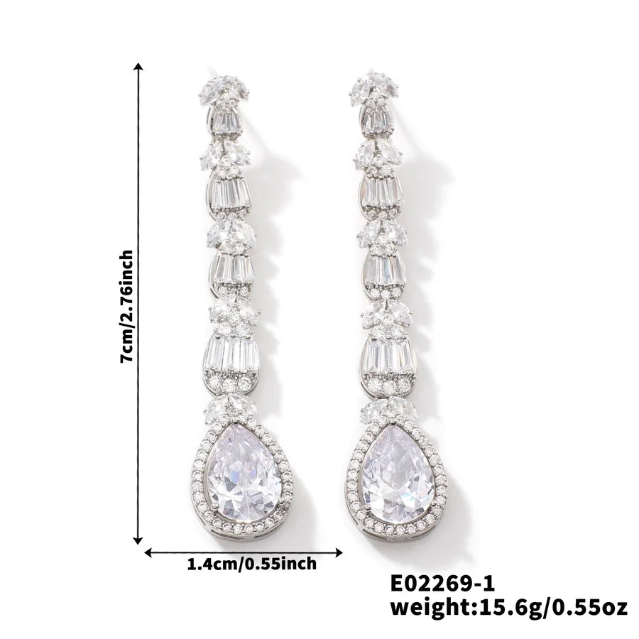 1 Pair Elegant Luxurious Modern Style Geometric Inlay Copper Zircon Rhodium Plated Drop Earrings