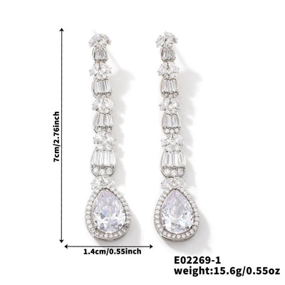 1 Pair Elegant Luxurious Modern Style Geometric Inlay Copper Zircon Rhodium Plated Drop Earrings