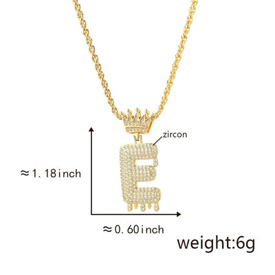 Copper Hemp flowers chain 18K Gold Plated Letter Zirconia Pendant Necklace
