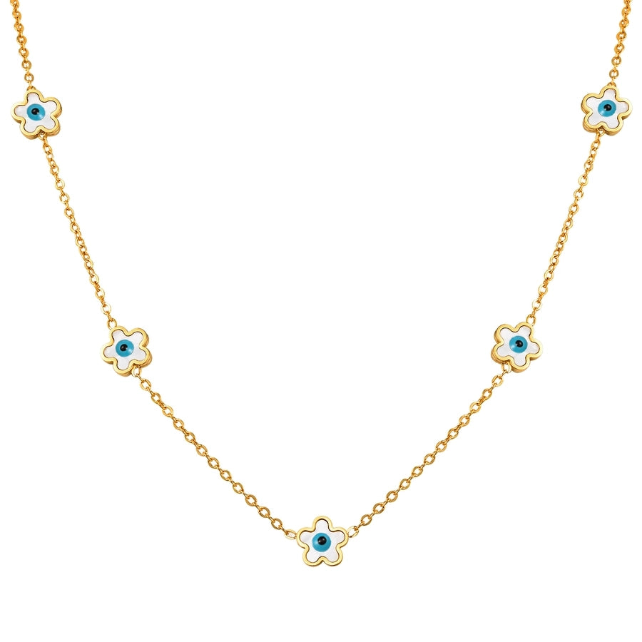 Jewelry Vintage Style Simple Style Heart Shape Eye Flower 201 Stainless Steel Necklace