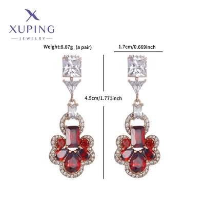 1 Pair Elegant Flower Plating Copper Artificial Gemstones 18K Gold Plated Drop Earrings