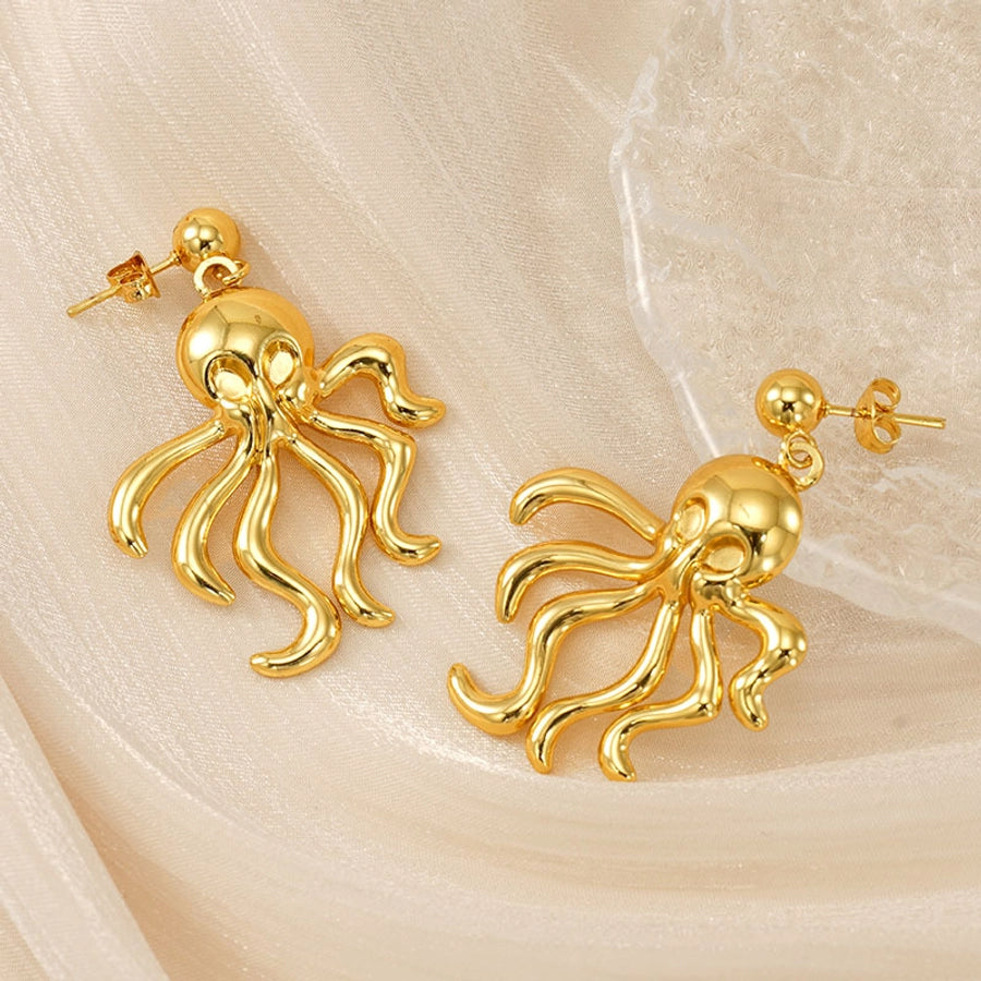 1 Pair Retro Simple Style Octopus Polishing Titanium Steel 18K Gold Plated Drop Earrings