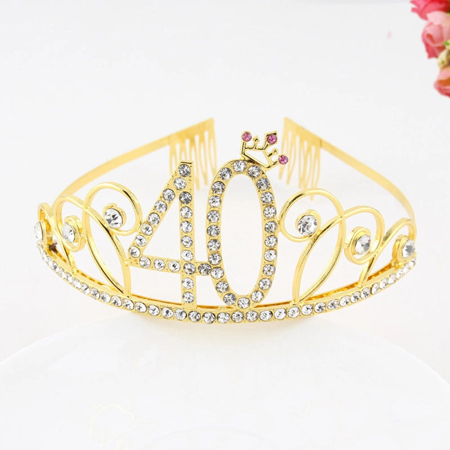 New Birthday Crown  60 Digital Birthday Headband Bridal Banquet Rhinestone Hair Accessories Alloy Headband Women