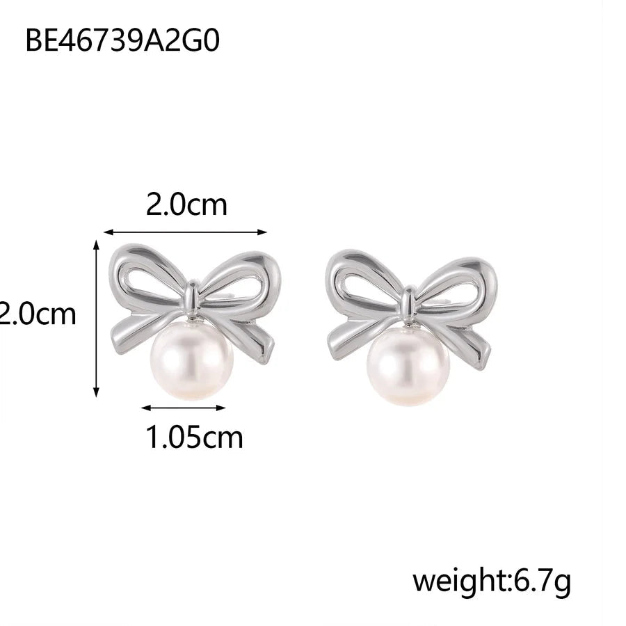 1 Pair Simple Style Bow Knot 304 Stainless Steel 18K Gold Plated Earrings