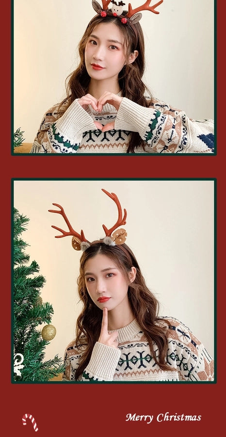Internet Celebrity  Christmas Girl Heart Christmas Hair Band Cute Elk Horn Hair Accessories Pressure Hair Band