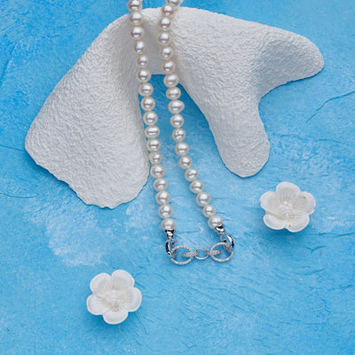 925 Sterling Silver Beaded Chain Beaded Metal Button Round Freshwater Pearl Necklace