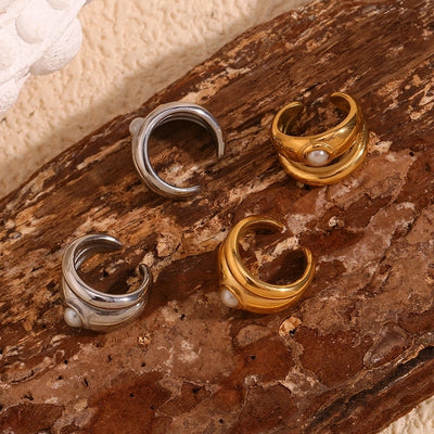 1 Pair Simple Style Geometric Inlay 304 Stainless Steel Pearl 18K Gold Plated Ear Cuffs