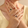 Copper Inlay Geometric Square Zircon Open Rings