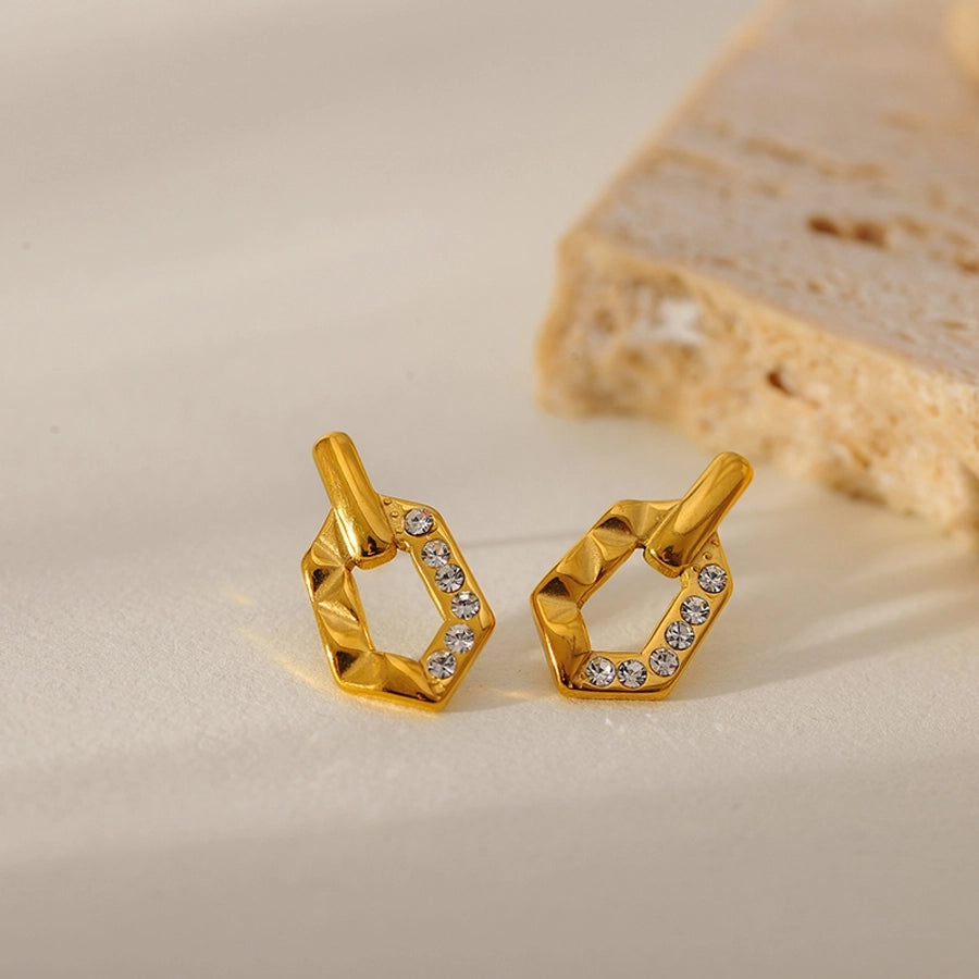 1 Pair Elegant Vintage Style Geometric 304 Stainless Steel Zircon Ear Studs