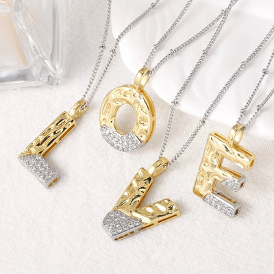 Jewelry Modern Style Simple Style letter 201 Stainless Steel Copper Zircon 18K Gold Plated Mixed Metal Inlay Pendant Necklace