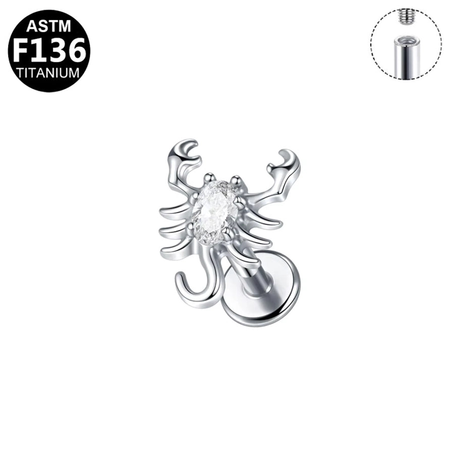 1 Piece Lip Rings Hip-Hop Rock Punk Spider Pure Titanium Titanium Alloy Zircon 14K Gold Plated White Gold Plated Lip Rings Ear Cartilage Rings & Studs