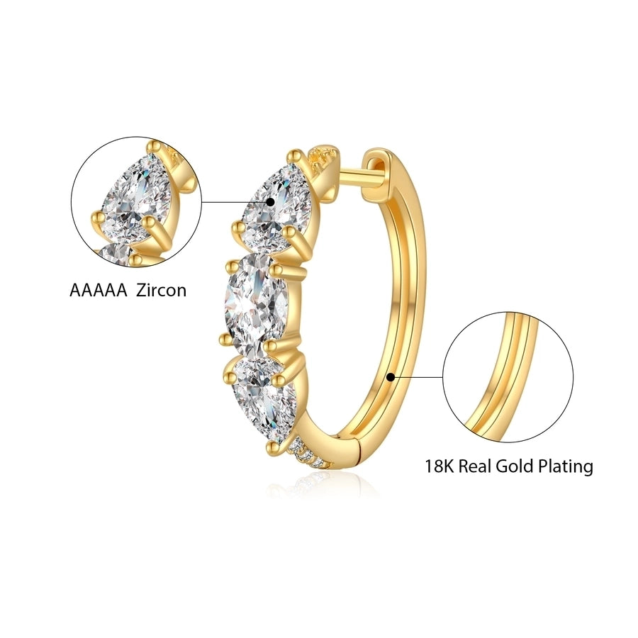 1 Pair Classic Style Round Inlay Copper Zircon 18K Gold Plated Hoop Earrings