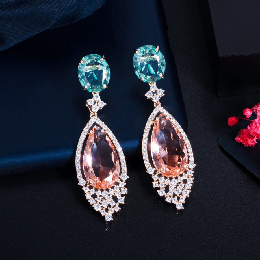 1 Pair Elegant Sweet Oversized Water Droplets Inlay Copper Zircon Rose Gold Plated Rhodium Plated Drop Earrings