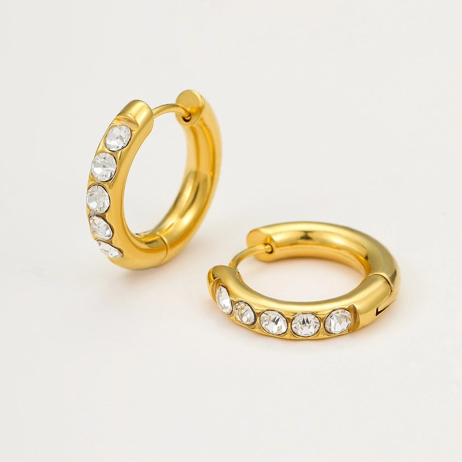 1 Pair Retro Round Plating 304 Stainless Steel Zircon Earrings