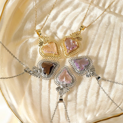 304 Stainless Steel Copper K Gold Plated Rhodium Plated Three-dimensional Inlay Heart Shape Strawberry Glass Pendant Necklace