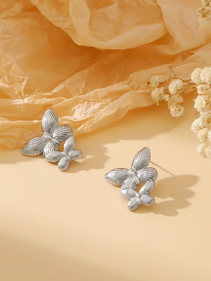 1 Pair Exaggerated Simple Style Oversized Flower Butterfly 304 Stainless Steel Ear Studs
