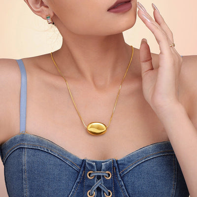 Jewelry Elegant Luxurious Geometric Titanium Steel 18K Gold Plated Pendant Necklace