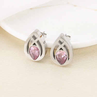 1 Pair Vintage Style Water Droplets Hollow Out Inlay 304 Stainless Steel Zircon 18K Gold Plated Ear Studs