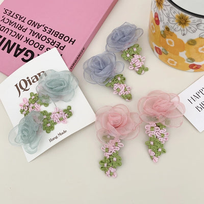 Korean Style Net Yarn Flowers Side Clip Side Fringe Hairpin Female Forehead Exquisite 2024 New Short Hair Headwear Female BB Clip