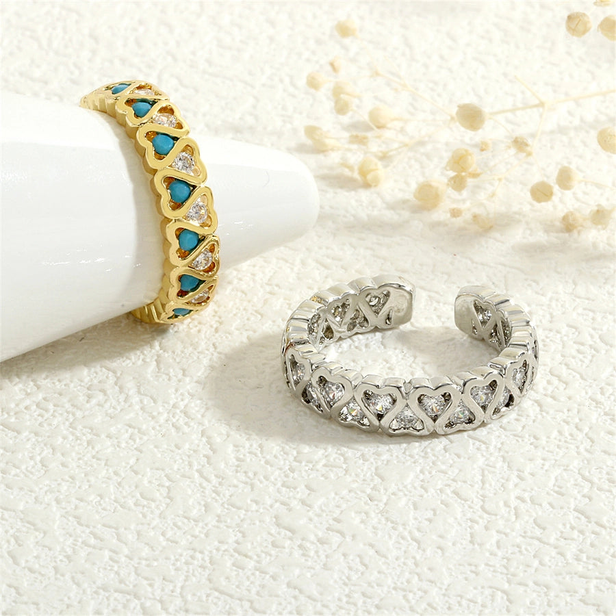 Copper Inlay Heart Shape Zircon Open Rings