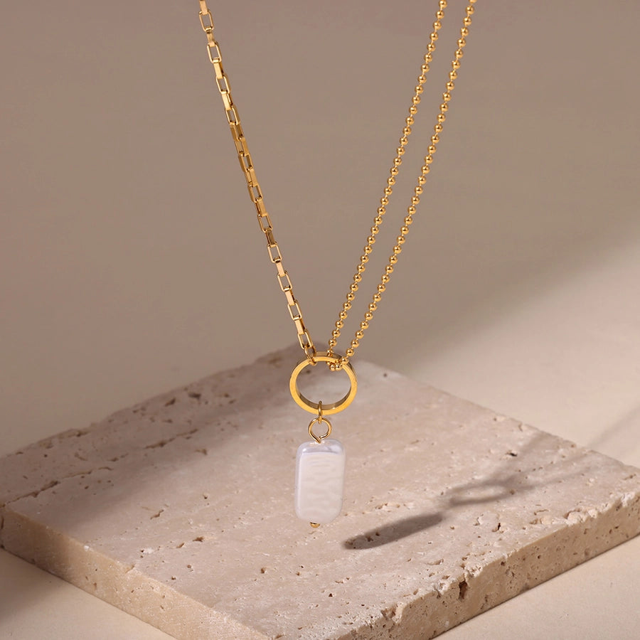 Jewelry Elegant Vacation Rectangle 304 Stainless Steel Baroque pearl 18K Gold Plated Pendant Necklace
