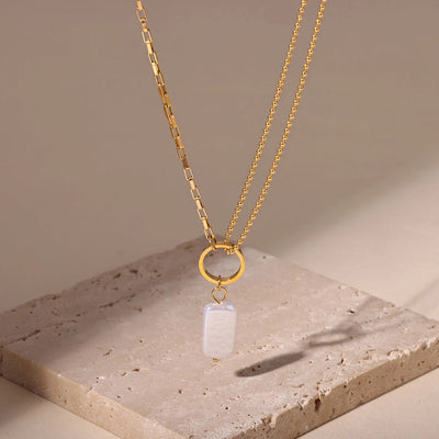 Jewelry Elegant Vacation Rectangle 304 Stainless Steel Baroque pearl 18K Gold Plated Pendant Necklace