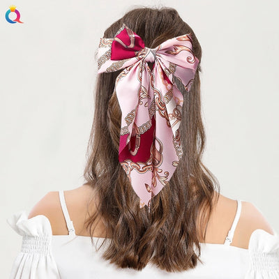 simple style bow knot cloth printing hair clip 1 piece