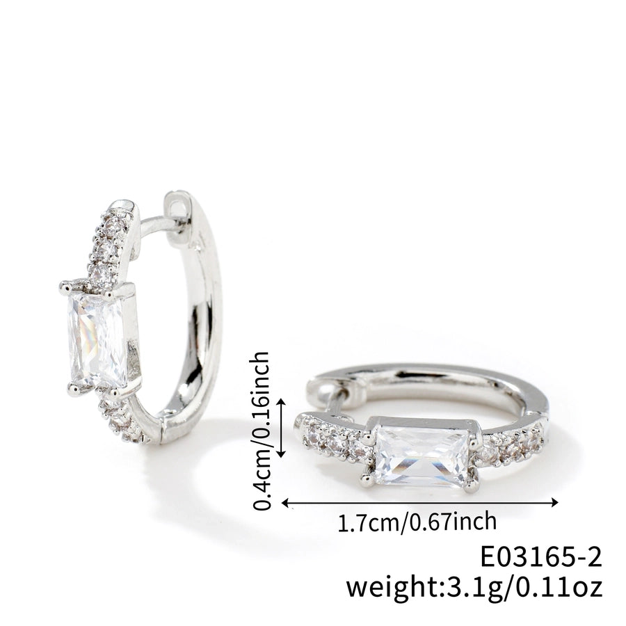 1 Pair Glam Simple Style Shiny Geometric Inlay Copper Zircon K Gold Plated Earrings