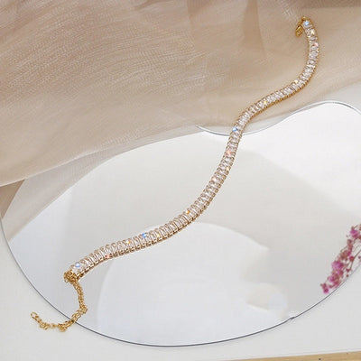 Copper Inlay Geometric Zircon Necklace