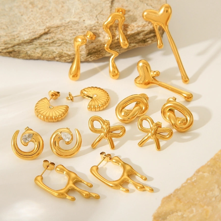 1 Pair IG Style French Style Heart Shape Bow Knot Thread 304 Stainless Steel Titanium Steel 18K Gold Plated Ear Studs