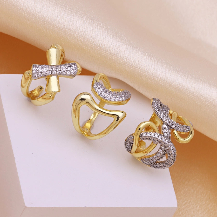 Jewelry IG Style Geometric Copper Zircon 18K Gold Plated Mixed Metal Inlay Open Rings