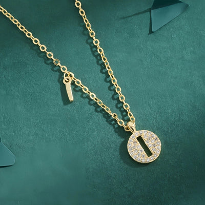 Copper 18K Gold Plated Inlay Letter Zircon Pendant Necklace