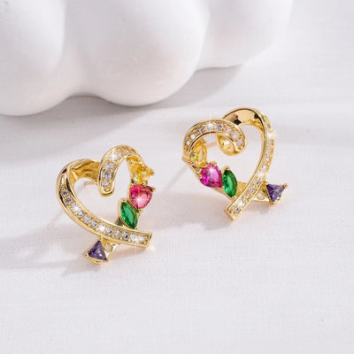 1 Pair Romantic Shiny Heart Shape Inlay Copper Zircon 18K Gold Plated Ear Studs
