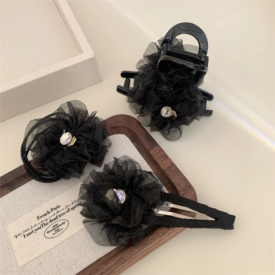 Women's Simple Style Classic Style Flower Gauze Inlay Rhinestones Hair Clip