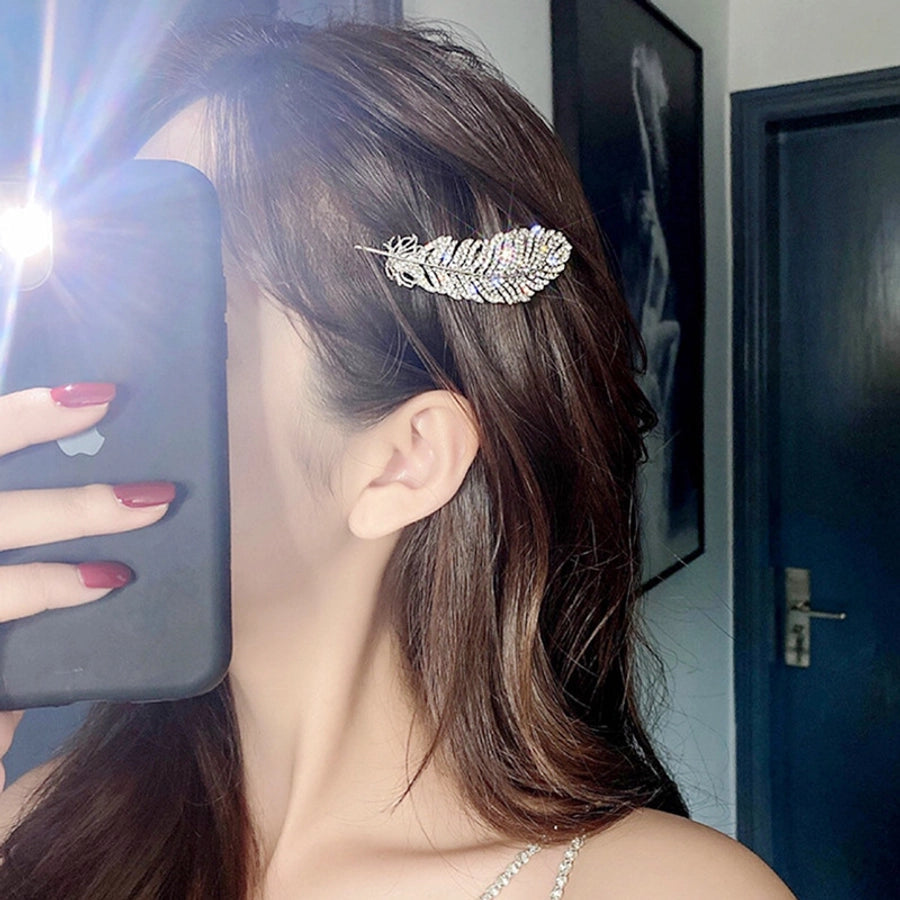Women's Casual Simple Style Feather Alloy Inlay Rhinestones Hair Clip