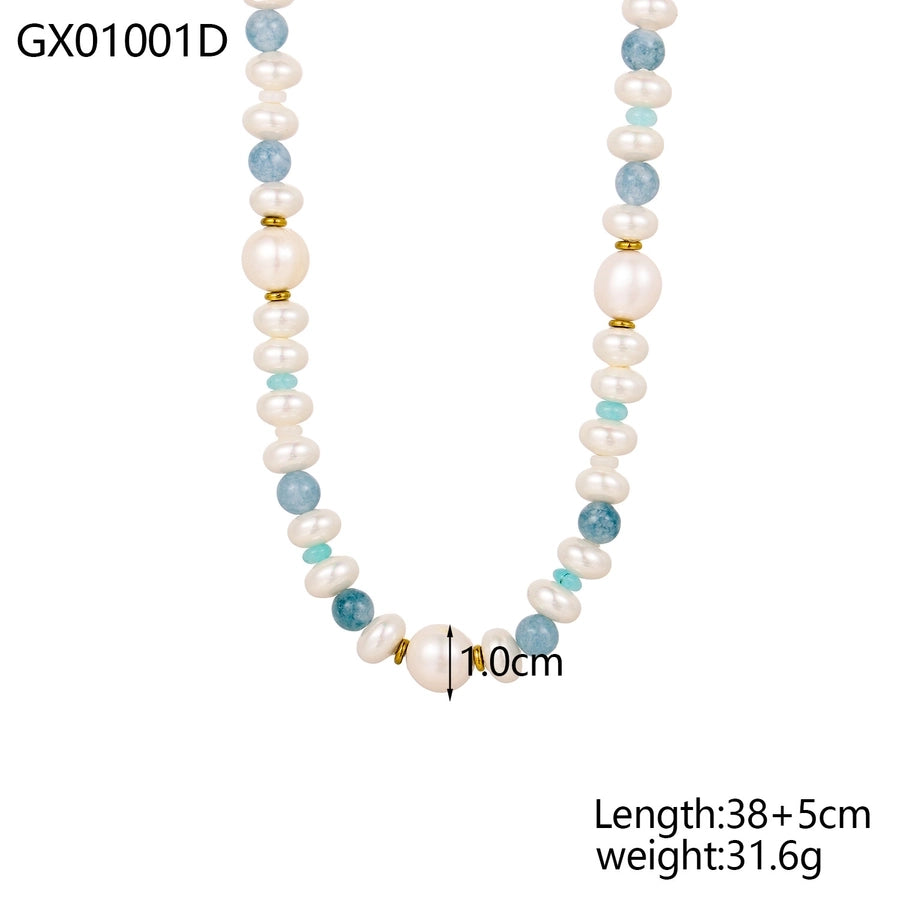 Jewelry Simple Style Bow Knot 304 Stainless Steel natural stone 18K Gold Plated Pendant Necklace